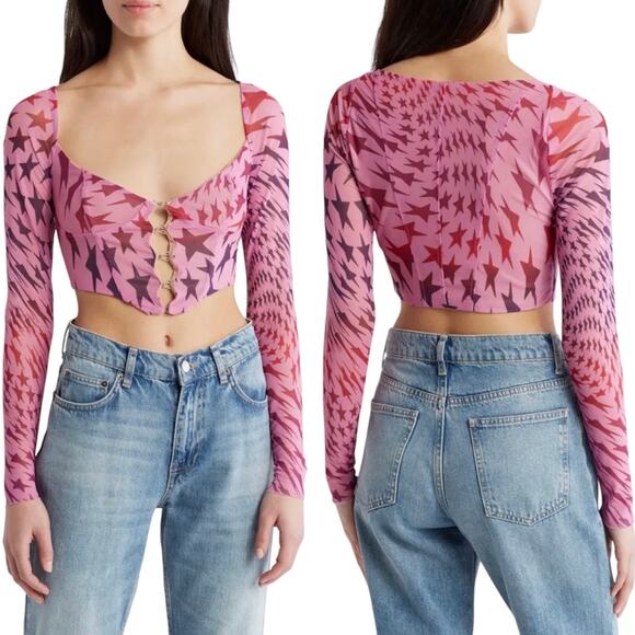 AFRM Women’s Star Grecian Pink Long Sleeve Cropped Corset Top Size Large NWT - Picture 1 of 10